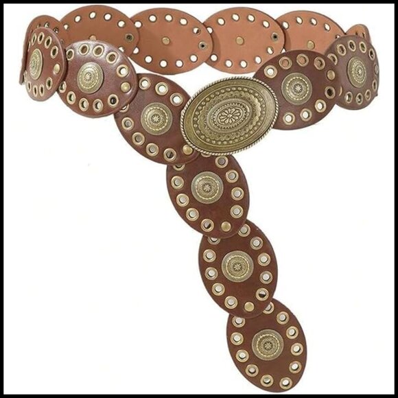 Accessories - Western Concho Disc Belt Vintage Boho Style Adjustable Wide Cowgirl Accessory